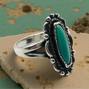 Vtg Signed Bell Trading Co Sterling Silver Oval Turquoise Cabochon Ring Size 6